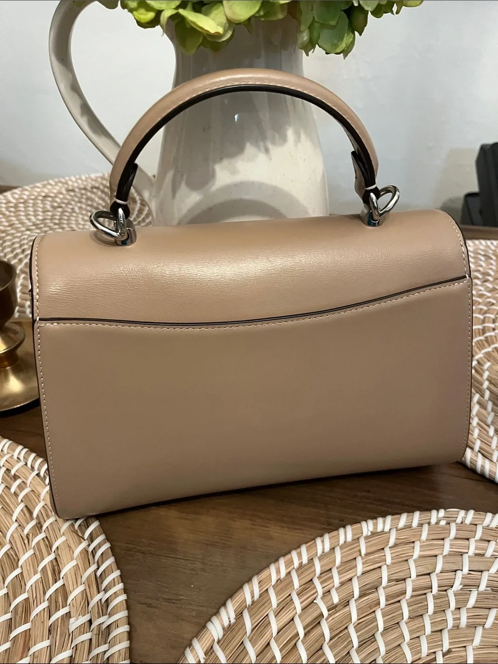 Coach Taupe Leather Top-Handle Satchel with Silver Hardware